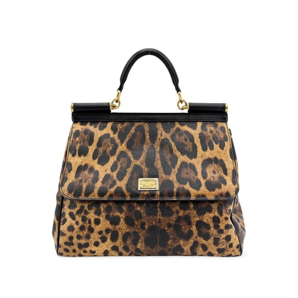 Dolce & Gabbana Miss Sicily Leopard Print Leather Brown Calfskin Handbag
